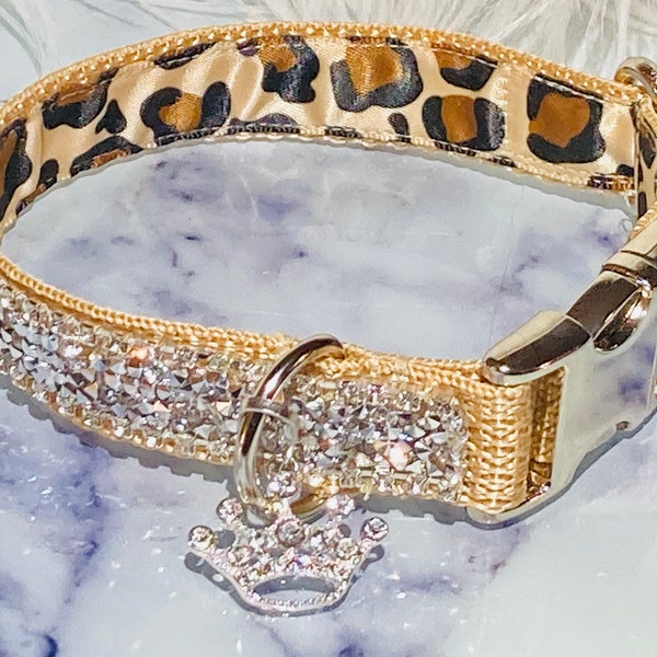 Leopard & Rhinestone Glam Sparkle Collar, 1/2",Seasonal Colours with a Bougie Edge, Available in all size's message me for details!