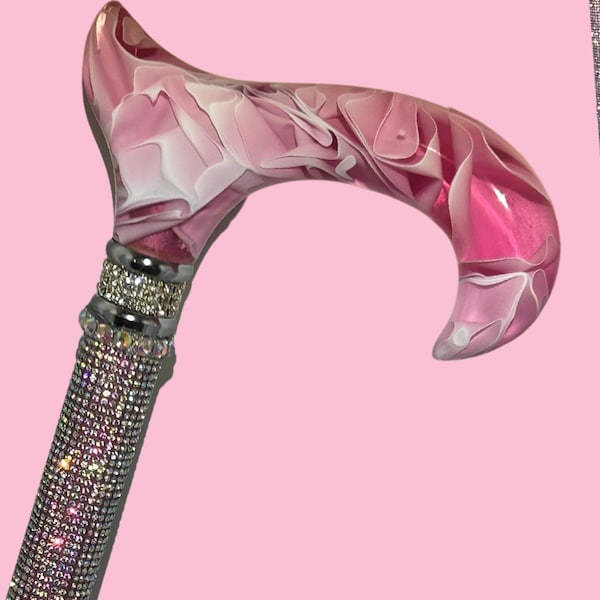 Aurora Rhinestone & Pink Ombré Derby Handle Cane | Retirement or Disability Gift for Mothers and Grandmothers | Female Walking Stick