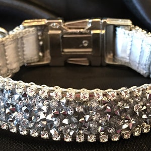Silver Real Rhinestone Bling Dog or Cat Collar 3/4"Satin Lined, Glam Sparkly Diamond Crystal Pet Jewelry Elegant Modern Classy Fancy