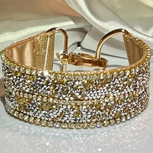Gold & Silver Rhinestone Dog Collar, 1.5" Wide Sparkle Bling, High-End Classy Pet Gift, 3 rows of Diamonds, Satin lined and Poodles Love it!