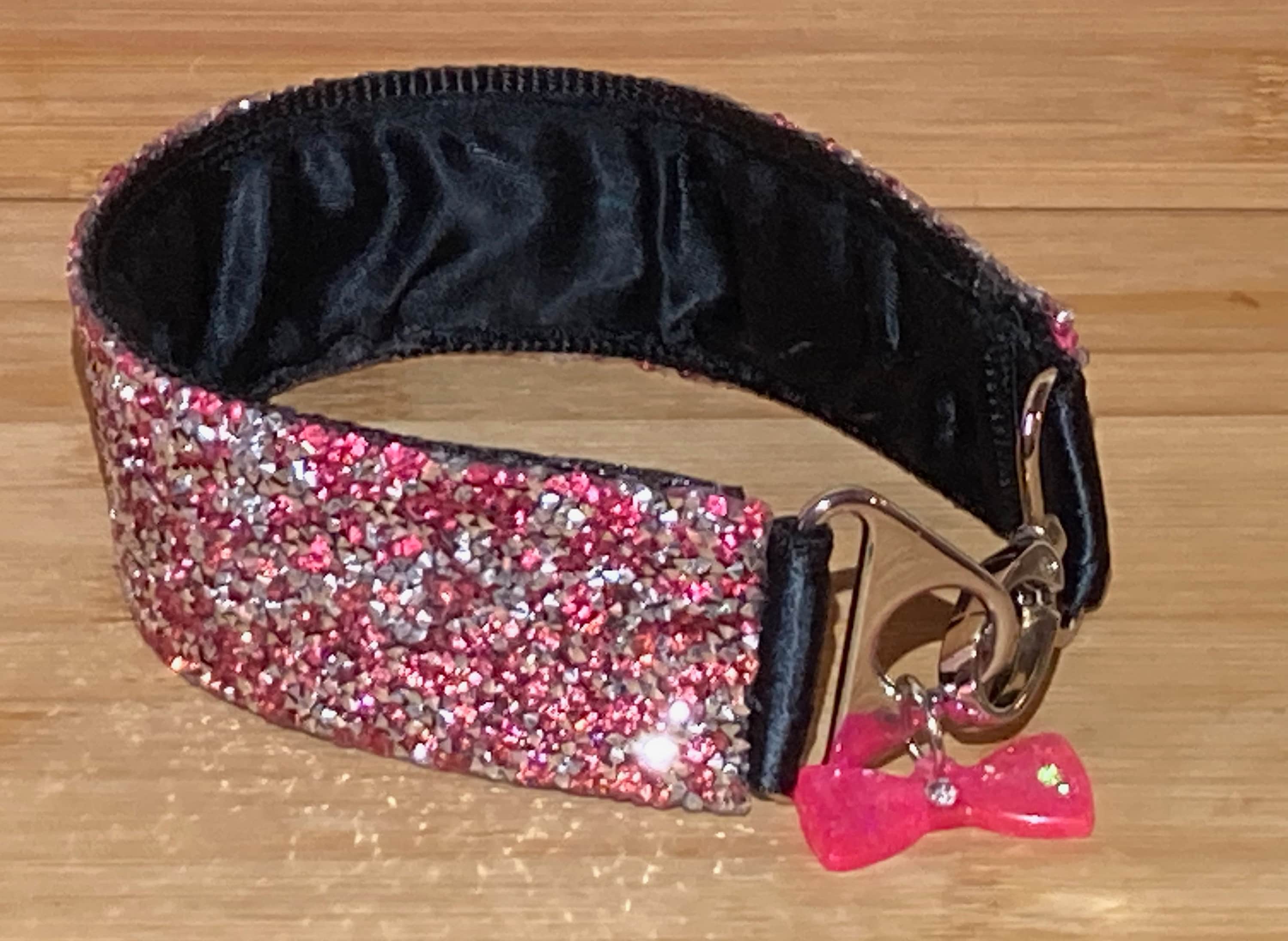 Pink Real Rhinestone Dog Collar 2" Wide, Extreme Sparkle, Black Satin Pet Glam, Durable Bling, High-End Classy Jewelry, Poodles Love It