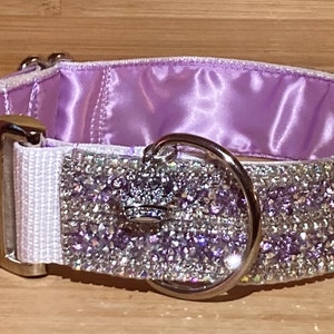 French Lavender Rhinestone Dog Collar, Beautiful Custom Crystal Diamond Lined Bling, 1.5" Wide Quality Unique Pet Glam Diamanté  Accessory