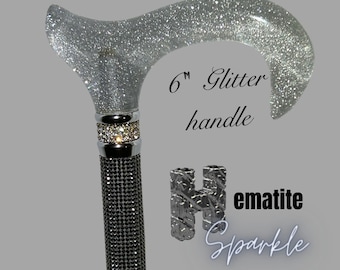 Strass-Glam-Cane, schwarzer Derby-Griff, Hämatitglas-Bling, Strasssteinkragen, Behinderung Geschenk, einstellbar, geringes Gewicht, Luxus Glanz