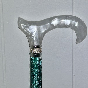 Turquoise Rhinestone Glam Cane, Chic Derby Pearl Handle, Disability Gift Light Weight Luxury Sparkle Cane!
