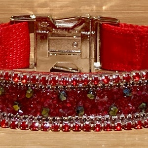 Può includere: Collare per cani rosso con fibbia argentata e una fila di strass rossi.