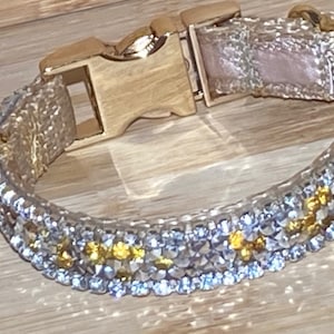 Gold  & Silver Rhinestone Bling Dog or Cat Collar 1/2 Dazzling Unique Treasure with Silky Gold Satin Lining and High End Sparkling Bling