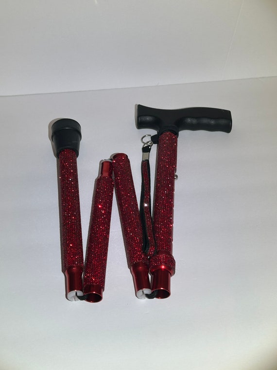 Elegant Red Rhinestone Walking Cane, Disability Gift, Quad Option, Folding  and Light Weight, Luxury Sparkle Walking Stick 