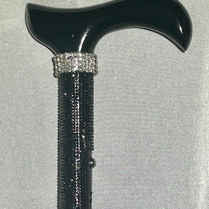 Black Derby Handle Rhinestone Cane! Luxury Sparkle Black Bling Walking Stick, Fabulous Retirement or Disability Gift! Folding and Adjustable