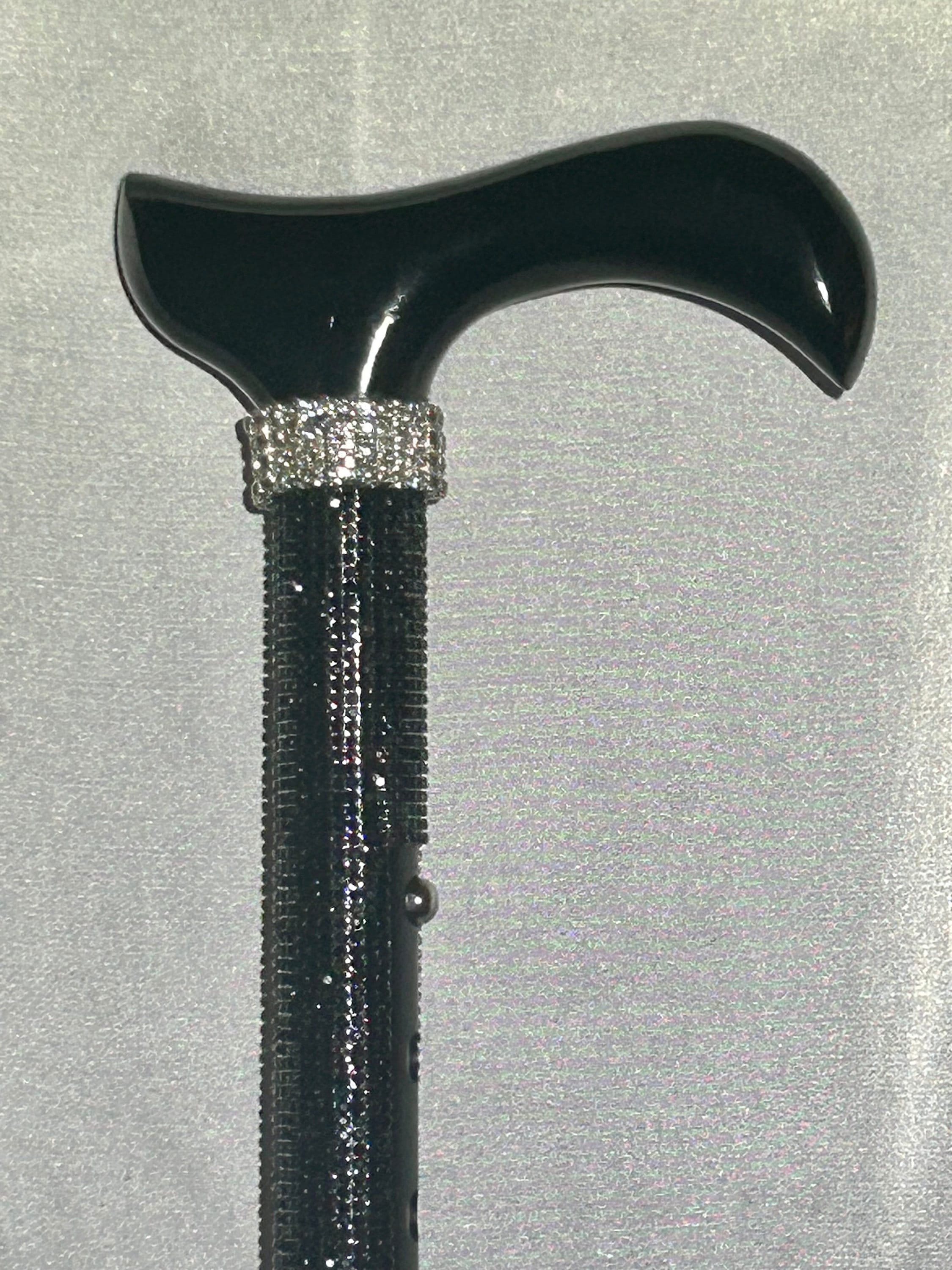 Silver on black Bling Walking Cane Folds adjustable MS, Balance