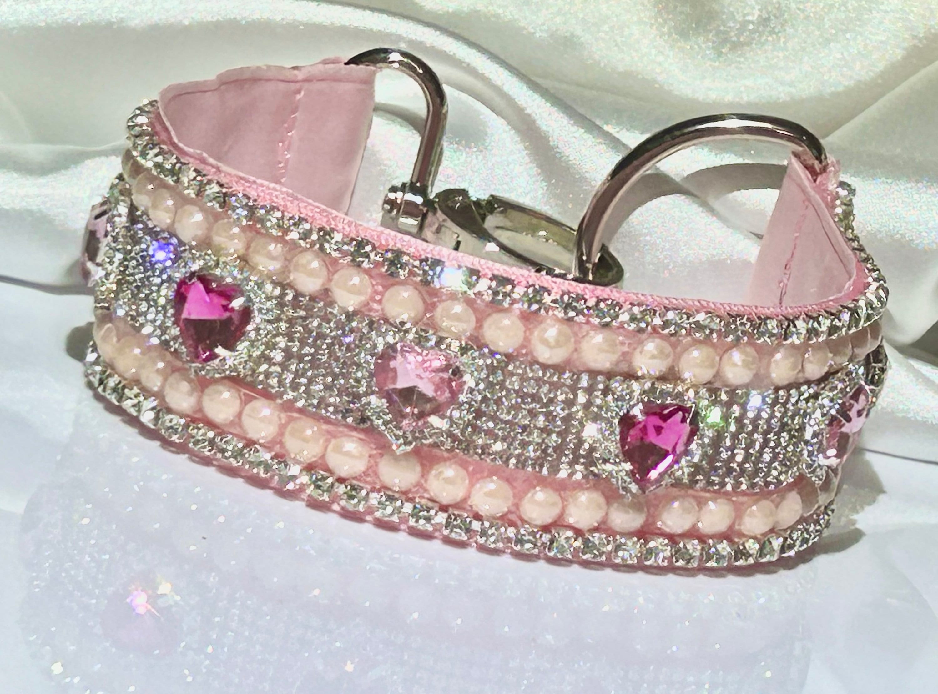 Pearls, Hearts Real Rhinestone Collar, Luxury Thick Designer