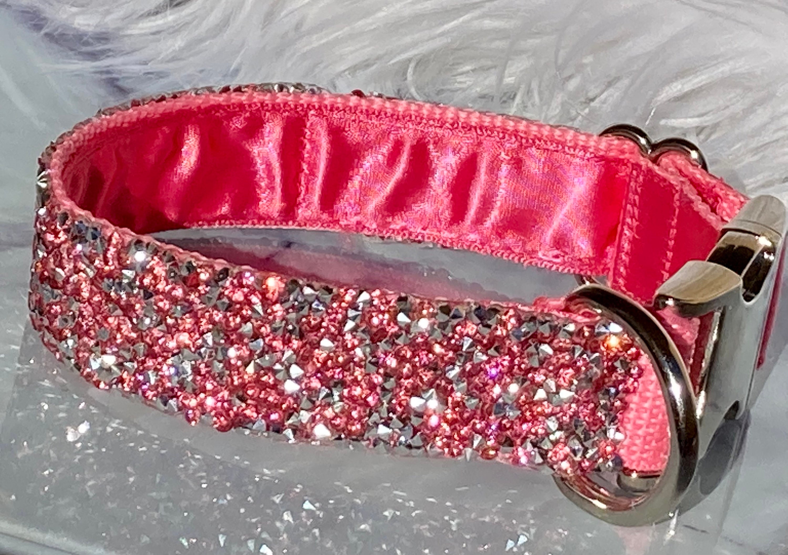 Rose Pink Crystal Diamond Dog Collar 1 Classy Satin Etsy