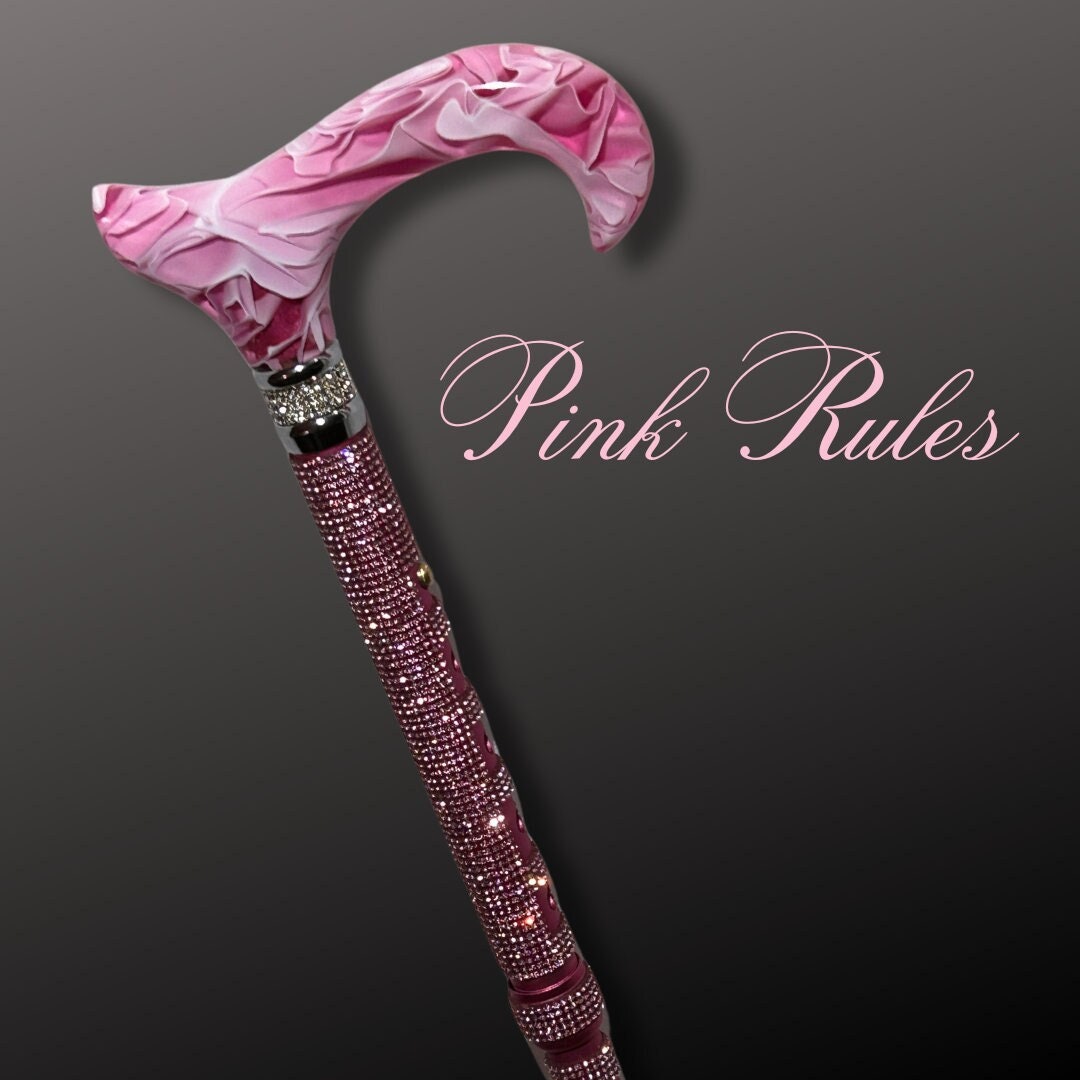 Pink Rhinestone Bling Cane | Luxury Pink Ombré Derby Handle | Retirement or Disability Gift for Mothers | Glitter Glam Walking Stick