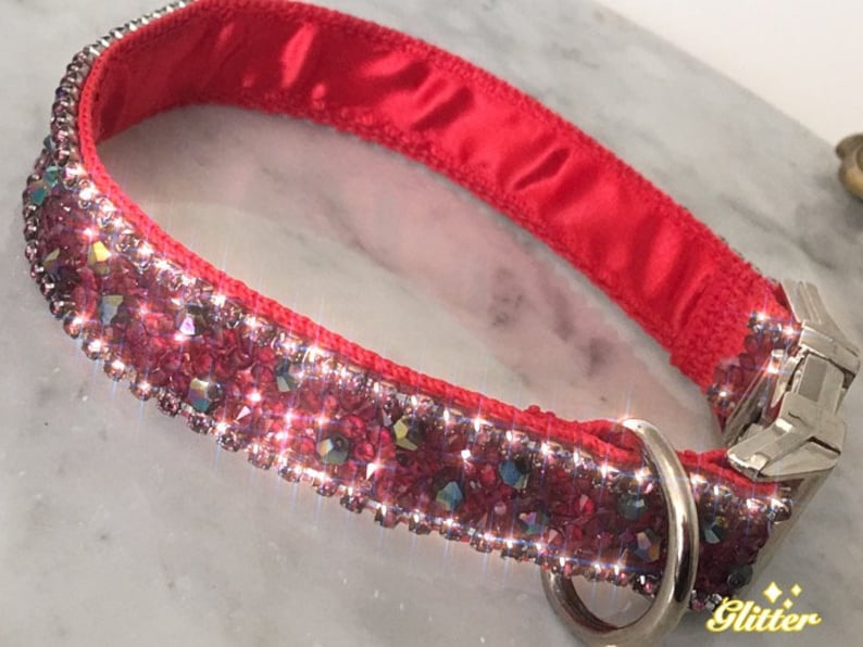 Ruby Rhinestone Bling Dog Collar Red Satin Lined Metal Buckle Etsy