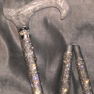 Platinum & Rhinestone Glam Cane, Derby Pearl Handle, Disability Gift,Adjustable, Folding or Not Folding, Light Weight, Luxury Sparkle Cane!