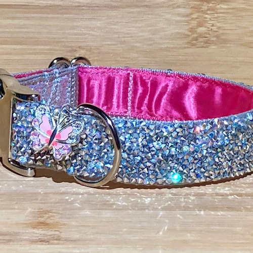 Rose Pink Crystal Diamond Dog Collar 1 Classy Satin Etsy
