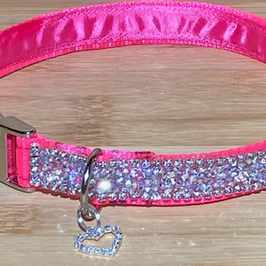 Real Rhinestone Bling Dog or Cat Collar 3/4” Bright Pink Satin Lined Sparkling Crystal Elegant Fancy Classy Glam Diamond Pet Jewelry Posh