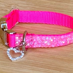 Dazzling Beauty Neon Pink Aurora Crystal 1/2” Wide Dog or Cat Collar, Cute, Sparkly, Light & Soft, Metal Buckle or Lobster Clasp