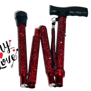 Elegant Red Rhinestone Walking Cane, Disability Gift, Quad Option, Folding and Light Weight, Luxury Sparkle Walking Stick!