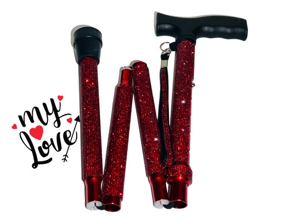 Elegant Red Rhinestone Walking Cane, Disability Gift, Quad Option, Folding  and Light Weight, Luxury Sparkle Walking Stick 