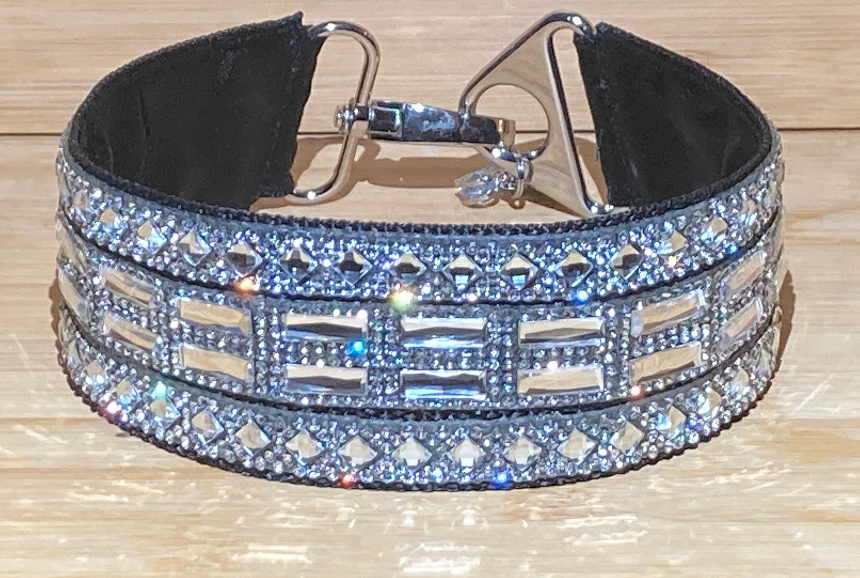 Silver & Black Real Rhinestone Dog Collar 2" Wide, Extreme Sparkle, Pet Glam, Durable Bling, High-End Classy Jewelry, Poodles Love It