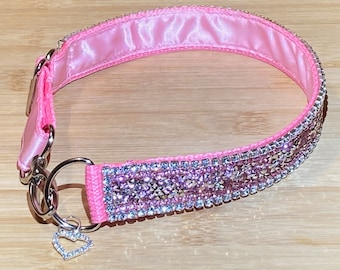 Blush Pink Real Rhinestone Bling Dog Collar, 4 rows of Diamonds, Dazzling Blush Crystal  Decadent Diamante Pet Classy Quality Pet Glam