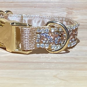 Real Rhinestone Bling Dog or Cat Collar 3/4” Gold Satin Lined Sparkling Crystal Elegant Fancy Classy Glam Diamond Pet Jewelry Posh
