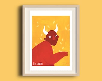 Poster A5 "The Devil" Tarot de Marseille, illustratie, gouache, gerecycled papier, geschenk, decoratie, afdrukken