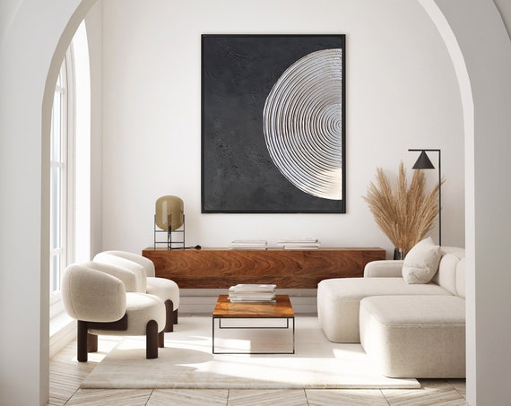 Abstract Painting Black and White, Textured Black and White Art, Original Work, Signed by Artist, Oversize Abstract Art