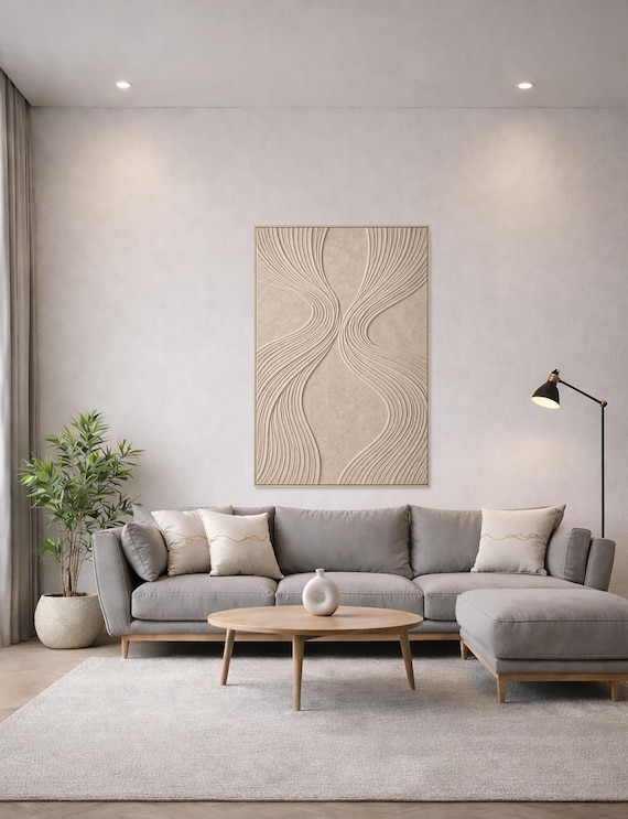 Original Textured Painting: Abstract Beige - Signed by Artist