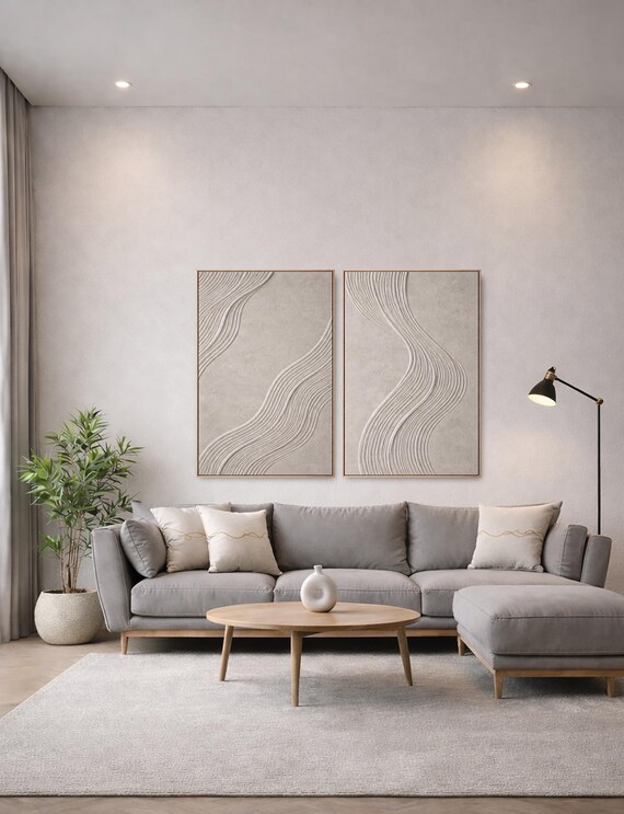 Original Textured Art: Two Panel Abstract Gray - Signed by Artist