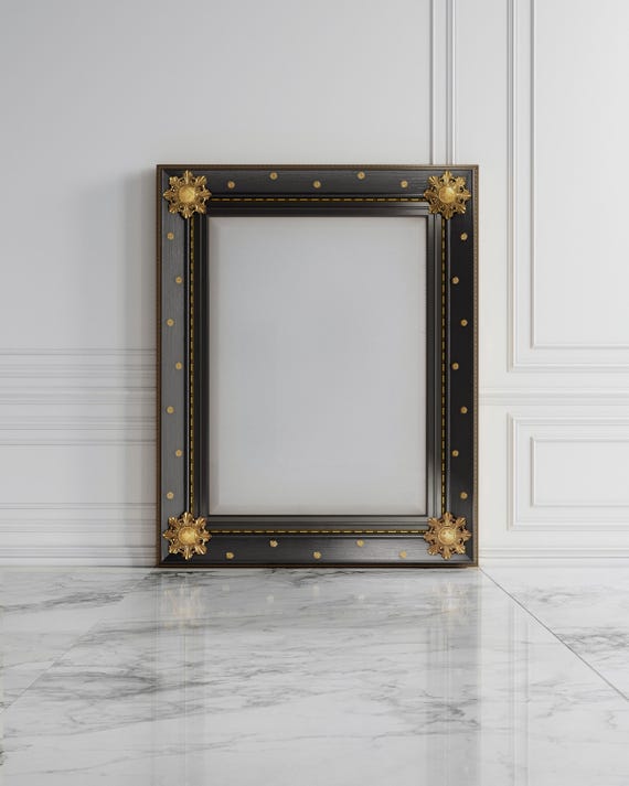 Oversized Vintage Mirror, Charcoal Black & Silver