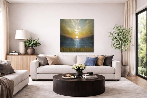 Original Art - Solitude: Sun glowing on a quiet horizon (Available in Plexiglass, Metal & Birchwood)