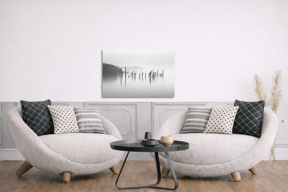 Black & White Minimalist Water with Wooden Posts art (Available in Plexiglass and metal)