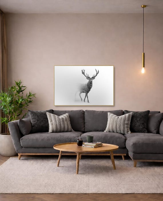 Deer, Black and White, Plexiglass, metal & wood print - Modern Home Decor Unique Wall Art