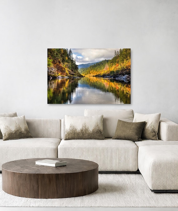 Fall colors Rainbow Reflections on Rogue River Photography (Available in Plexiglass & Metal)