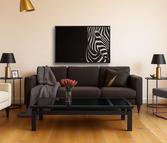 Abstract Zebra Wall Art: Black and White Textured Painting