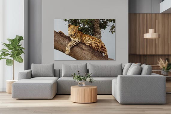 Leopard on a tree, Metal  - Modern Home Decor Unique Wall Art