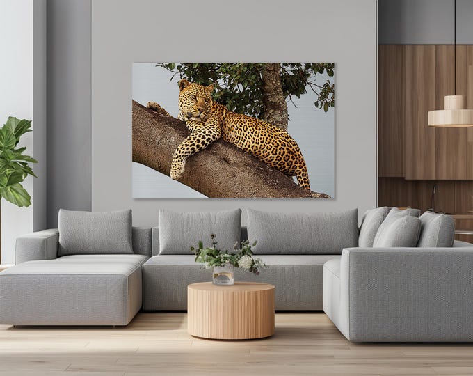 Leopard on a tree, Metal  - Modern Home Decor Unique Wall Art