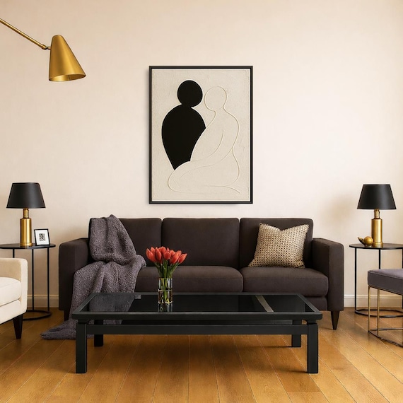 Abstract Textured Painting of Couple, Original - Love Series - Black and White