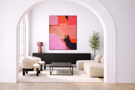 Original Textured Abstract Painting: Contemporary Wall art with Warm Pink tones