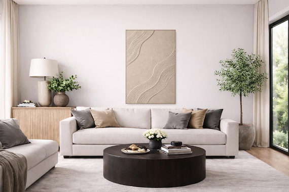 Original Textured Painting: Abstract Beige - Signed by Artist