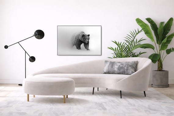 Black and White Grizzly Bear: Nature Wildlife Art (Available in Plexiglass, Metal & Birch wood)
