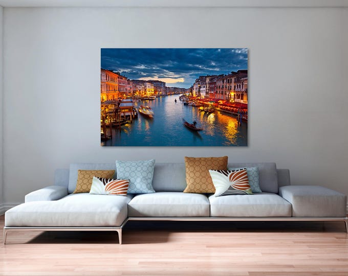 Venice Grand Canal Nightscape Print: Italy City Lights, Modern Wall Art