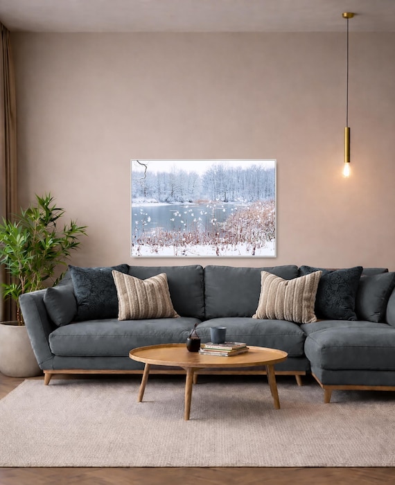 Snowy Forest Landscape: Frozen Lake Wall Art (Available in Plexiglass and Metal Matte)