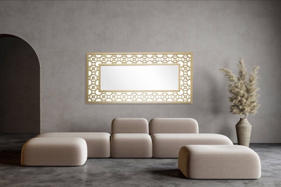 Rectangle Gold Mirror, Brass, Elegant Design, Hand Made with wood