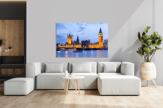 London Cityscape Print: Big Ben & Westminster Bridge - Modern Metal or Plexiglass Wall Art