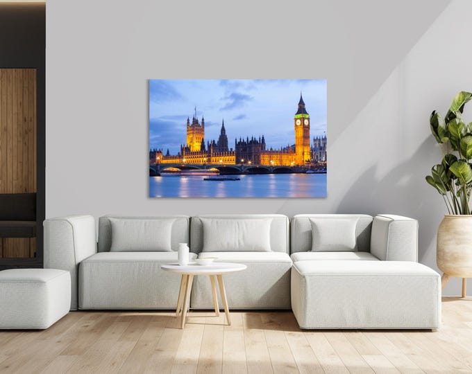 London Cityscape Print: Big Ben & Westminster Bridge - Modern Metal or Plexiglass Wall Art