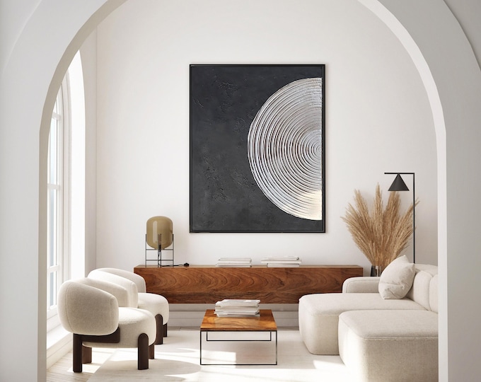 Modern Abstract Painting, Black and White, Textured (Oversized Original)