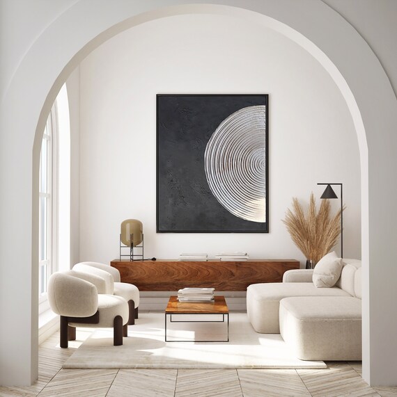Abstract Painting Black and White, Textured Black and White Art, Original Work, Signed by Artist, Oversize Abstract Art