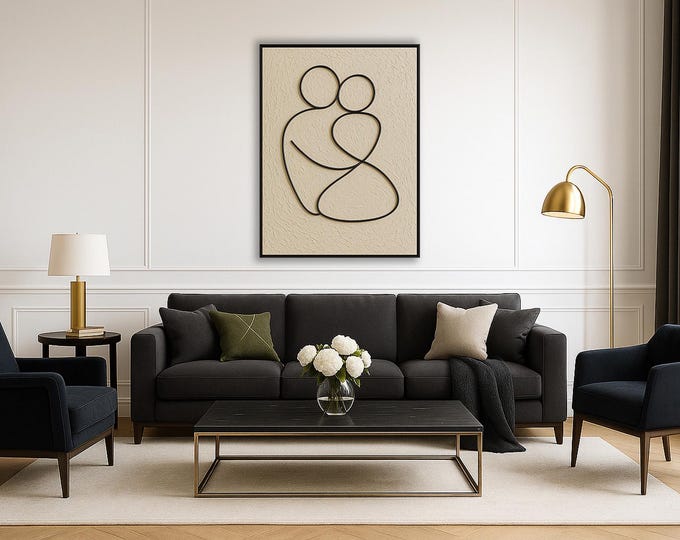 Abstract Textured Painting of Couple, Original - Love Series - Black and White